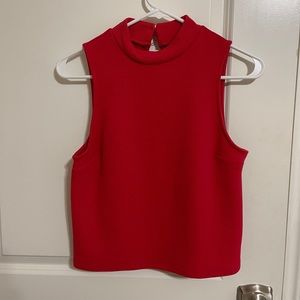 Express Red Sleeveless Turtleneck Crop Top